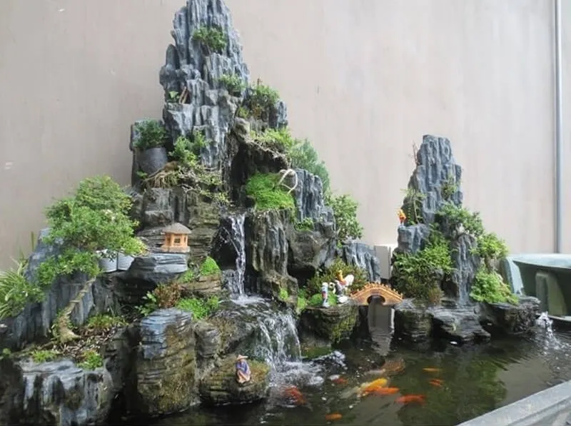 Hòn non bộ mini bằng xi măng