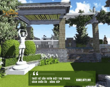 Thiết kế sân vườn biệt thự phong cách châu Âu