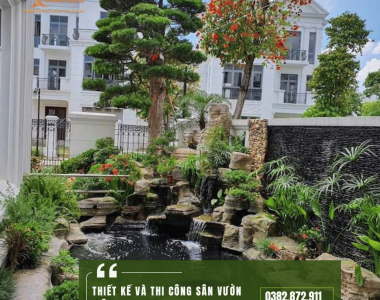 Thi công Tường Thác Nước Sân Vườn Biệt Thự