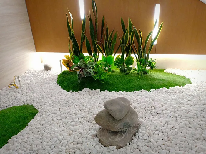 Tiểu cảnh sỏi trắng – đá chẻ – đèn lồng