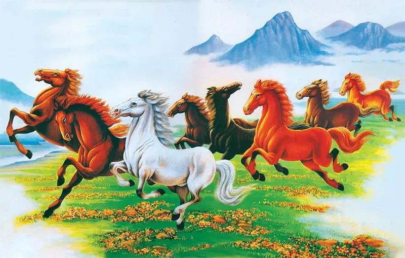 Tranh sơn dầu phong thủy bát mã